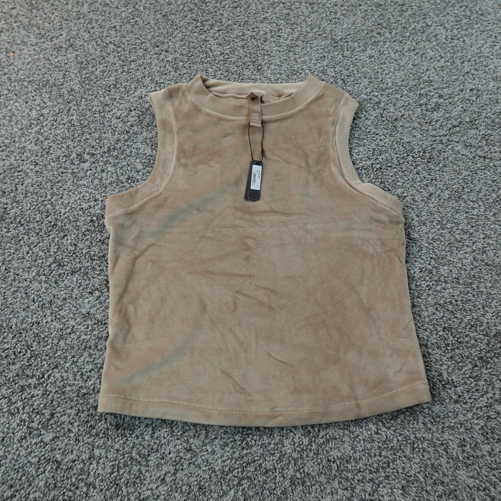 NEW SKims Tank Top Womens L Beige Velour Pullover Sweater Vest Sleeveless Shirt - Picture 2 of 10
